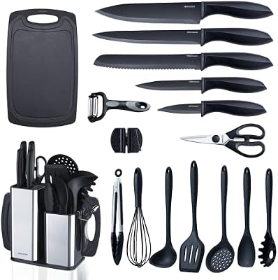 RAXCO Kitchen Utensils Set,18-Piece Cooking Utensils and Knife Set,Black — view 2