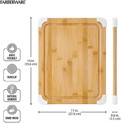 Farberware Nonslip Bamboo Cutting Board with Juice Groove, 11x14 Inch, White — view 4