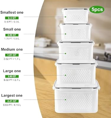 5 PCS Large Fruit storage Containers for Fridge ,Food Storage Containers — view 3