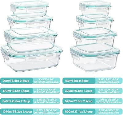 Vtopmart 8 Pack Glass Food Storage Containers with Lids Green — view 3