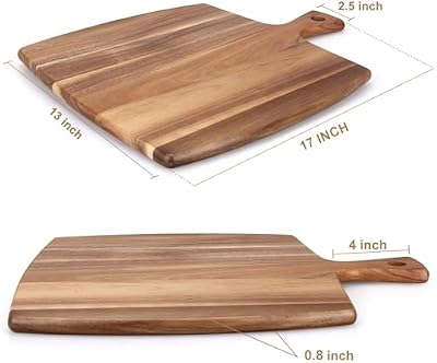 16.6" Large Wood Cutting Board Kitchen with Handle Acacia Charcuterie Board — view 3