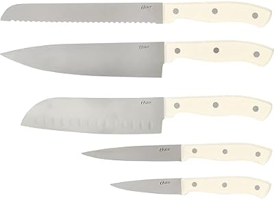 Oster Evansville 14 Piece Cutlery Kitchen Knife Block Set, Stainless Steel w/Linen White Handles - Cuchillos… — view 3