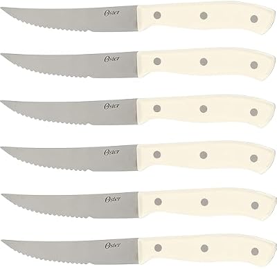 Oster Evansville 14 Piece Cutlery Kitchen Knife Block Set, Stainless Steel w/Linen White Handles - Cuchillos… — view 4