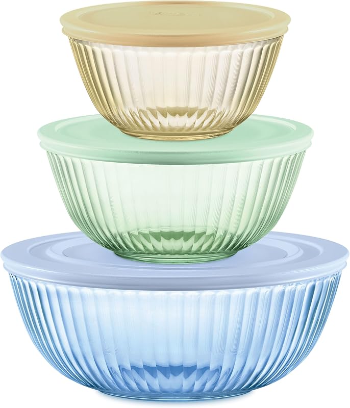Pyrex Colors Tinted (3-Pack, Full Set) Sculpted Tinted Glass Mixing Bowls