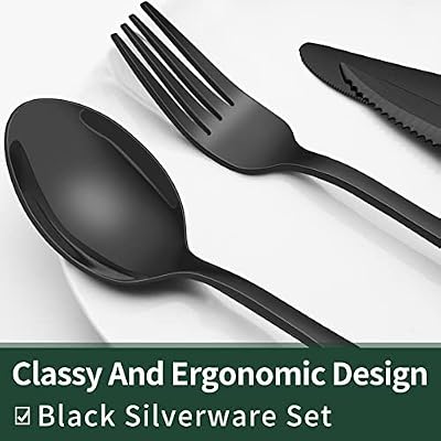 EWFEN 24-Piece Black Silverware Set with Steak Knives, Black Flatware Set for 4, Food-Grade Stainless Steel T… — view 4