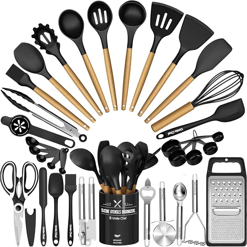 Kitchen Utensils Set- 34PCS Silicone Cooking Utensil with Holder, Umite Chef Heat Resistant Kitchen Spatula S…