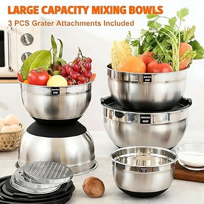 Thickened Heavy-Duty 26pcs Stainless Steel Bowl, Mixing Bowl Set with Lid, Grater Attachment, Non-Slip Bottom… — view 4