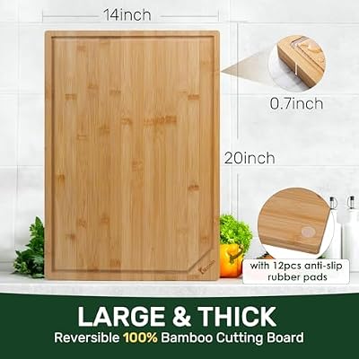 Kikcoin 20”×14” Bamboo Cutting Boards for Kitchen, Wooden Healthy Cutting Boards for Charcuterie, Vegetables,… — view 4