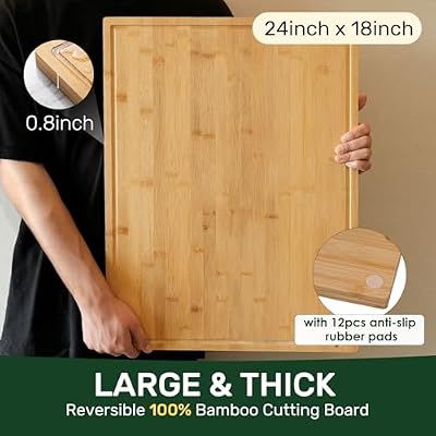 Kikcoin 24”×18” Bamboo Cutting Boards for Kitchen, Wooden Healthy Cutting Boards for Charcuterie, Vegetables,… — view 4