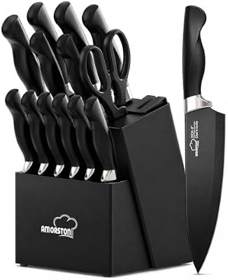 Amorston Knife Set 15 Piece Kitchen Knife Set with Block — view 2