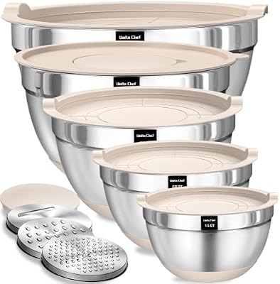 Umite Chef Mixing Bowls with Airtight Lids Set, 8PCS Stainless Steel Nesting Bowls with Grater Attachments, N… — view 2