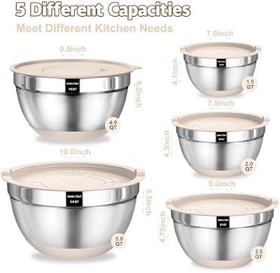 Umite Chef Mixing Bowls with Airtight Lids Set, 8PCS Stainless Steel Nesting Bowls with Grater Attachments, N… — view 3