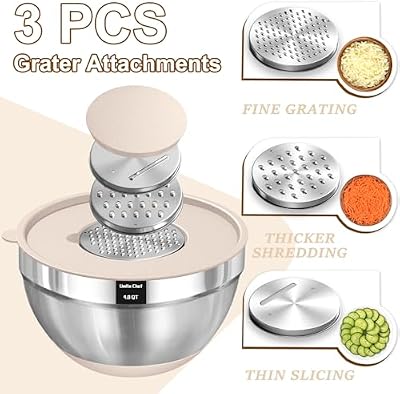 Umite Chef Mixing Bowls with Airtight Lids Set, 8PCS Stainless Steel Nesting Bowls with Grater Attachments, N… — view 4