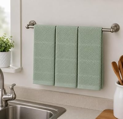 Sage Green Kitchen Hand Dish Towels, Set of 3, 100% Cotton, 18" x 28" — view 3