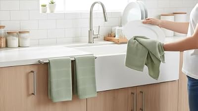 Sage Green Kitchen Hand Dish Towels, Set of 3, 100% Cotton, 18" x 28" — view 4
