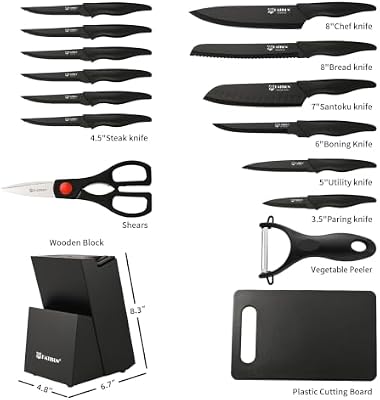 17-Piece Black German Steel Kitchen Knife Block Set — view 3