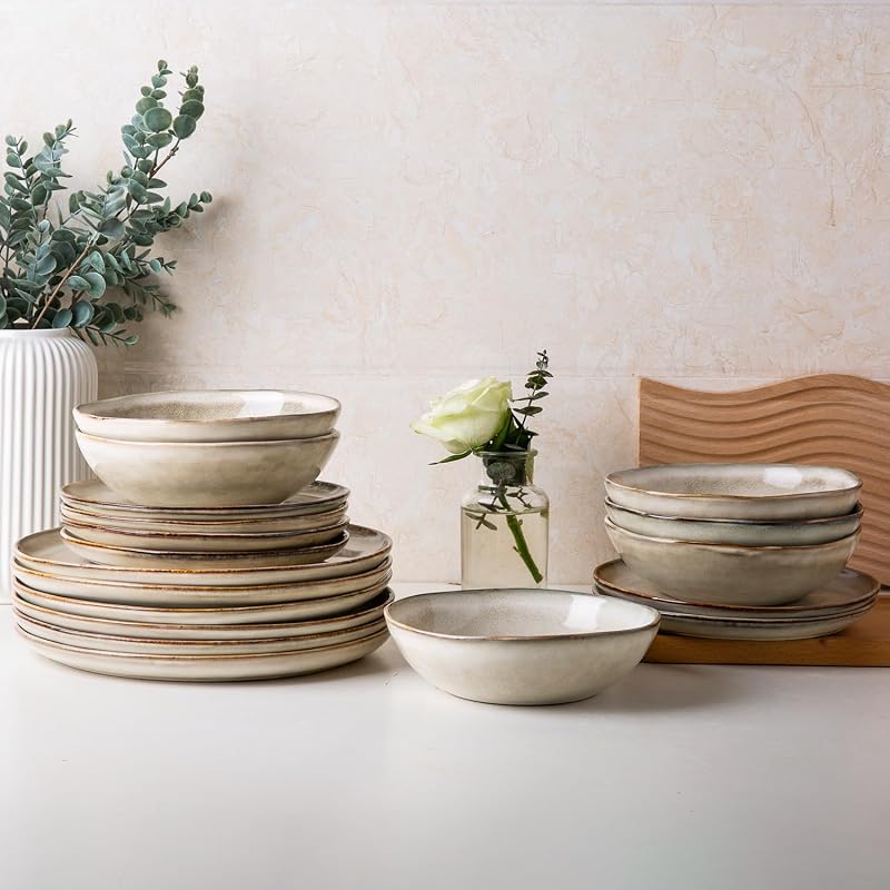 AmorArc Ceramic Dinnerware Sets for 8, 24Pcs Plates and Bowls Sets Dishes