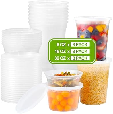 AOZITA 24 Sets Plastic Deli Food Containers With Lids, 8 oz 16oz 32oz Variety pack, Airtight Food Storage Con… — view 2