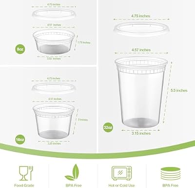 AOZITA 24 Sets Plastic Deli Food Containers With Lids, 8 oz 16oz 32oz Variety pack, Airtight Food Storage Con… — view 3