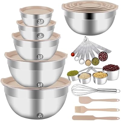 WEPSEN Mixing Bowls Set, 25PCS Khaki Mixing Bowls With Lids Set Stainless Steel Kitchen Large Nesting Metal B… — view 2