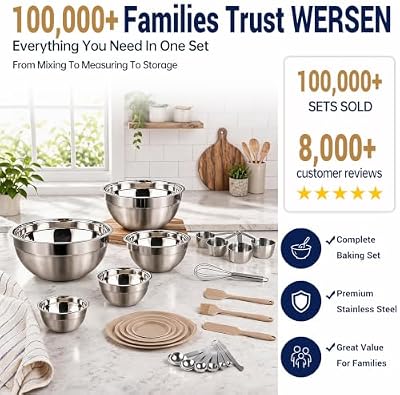 WEPSEN Mixing Bowls Set, 25PCS Khaki Mixing Bowls With Lids Set Stainless Steel Kitchen Large Nesting Metal B… — view 3
