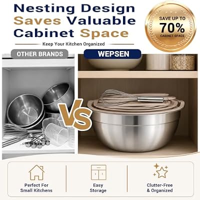 WEPSEN Mixing Bowls Set, 25PCS Khaki Mixing Bowls With Lids Set Stainless Steel Kitchen Large Nesting Metal B… — view 4