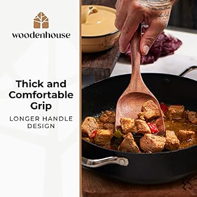 Wooden Spoons for Cooking, 12 Pcs Teak Utensil Set with Holder & Hooks — view 4