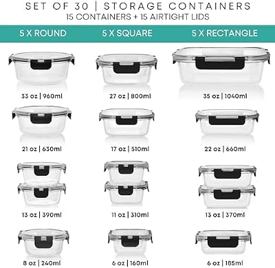 Razab 30 PC Glass Food Storage Containers with Lids - Reusable Glass Meal Prep Containers for Lunch and Lefto… — view 3