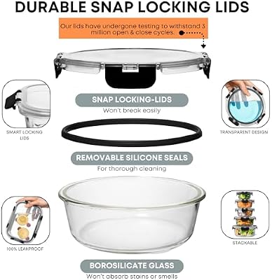 Razab 30 PC Glass Food Storage Containers with Lids - Reusable Glass Meal Prep Containers for Lunch and Lefto… — view 4