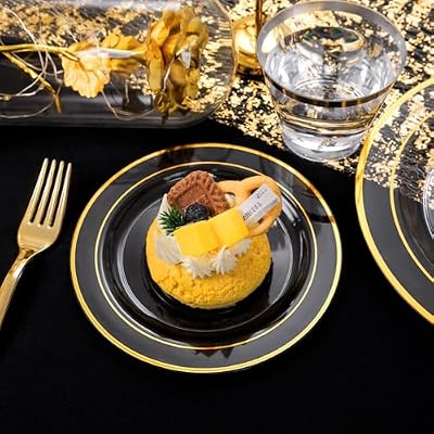 WELLIFE Clear Plates with Gold Trim, 600-Piece Plastic Dinnerware Set — view 4