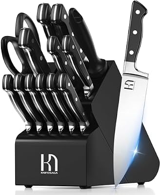 KnifeSaga Japanese Knife Set with Sharpener, Premuim, Razor Sharp, 15 Pcs — view 2