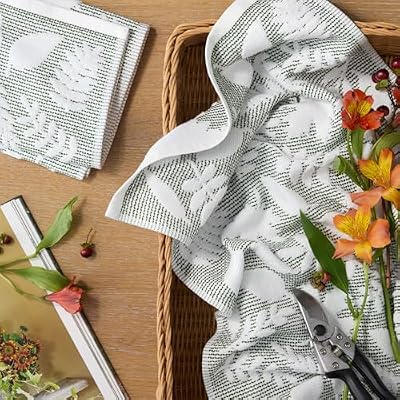 Martha Stewart Woodland Harvest Jacquard Leaves Kitchen Towel 2-Pack Set, 100% Cotton with Absorbent Honeycom… — view 3
