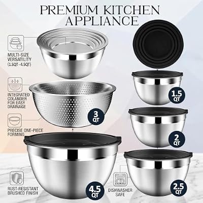 Mixing Bowls with Lids Set, Stainless Steel Mixing Bowl with Colander — view 3