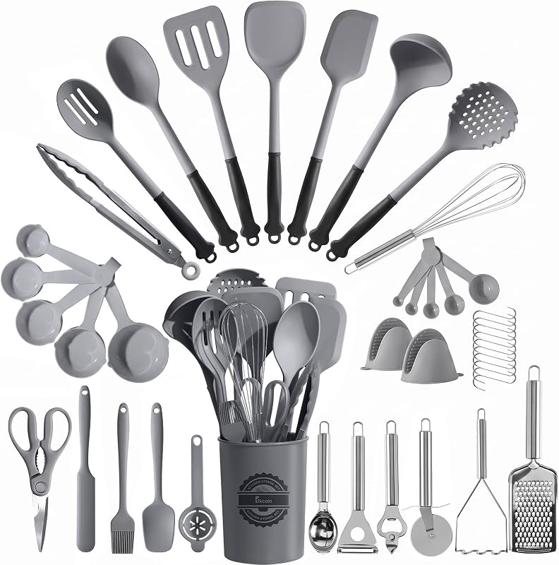 Kikcoin 43 PCS Silicone Kitchen Utensils Set, Dishwasher Safe Kitchen Cooking Utensils Set, 446°F Spatulas Si…