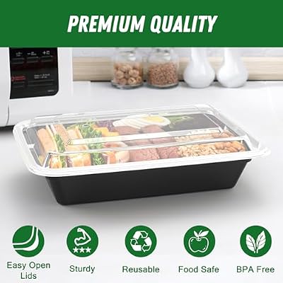 50 Pack (100-Piece) 32 oz Meal Prep Containers with Easy Open Lids, Black — view 4