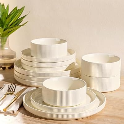 TheTerra Ceramic Dinnerware Set for 4, 12-Piece Plates and Bowls Set — view 2