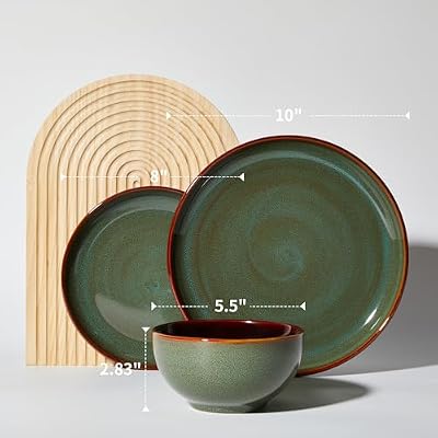 Pokini Ceramic Dinnerware Sets for 4, 12pcs Plates and Bowls Sets Dish Set — view 3