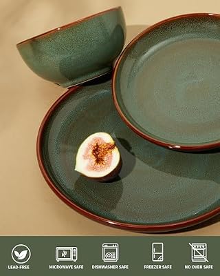 Pokini Ceramic Dinnerware Sets for 4, 12pcs Plates and Bowls Sets Dish Set — view 4