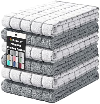 Homaxy Large Premium Cotton Kitchen Towels 16"x 28", 6 Pack, Grey — view 2