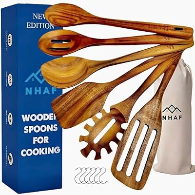 Wooden Utensils for Cooking, Premium Teak Healthy Spoons, Wooden Spoons for Cooking, Durable Eco-Friendly and… — view 2