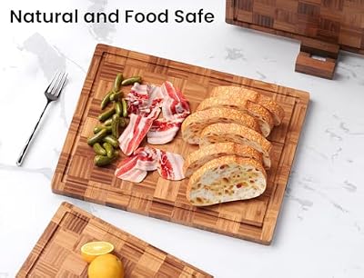 Fibogollo Set of 3 Bamboo Kitchen Cutting Boards with Juice Groove Large — view 3