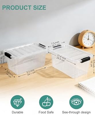 EOENVIVS Plastic Storage Bins with Lids 6 Pack, 6.7 Quart Storage Containers With Black Buckle Latch, Stackab… — view 3