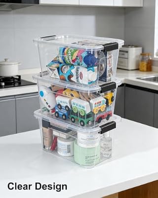 EOENVIVS Plastic Storage Bins with Lids 6 Pack, 6.7 Quart Storage Containers With Black Buckle Latch, Stackab… — view 4