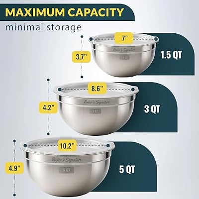 Stainless Steel Mixing Bowls with Lids Set of 3, Nesting Metal, 1.5/3/5 Qt — view 3