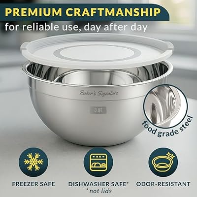 Stainless Steel Mixing Bowls with Lids Set of 3, Nesting Metal, 1.5/3/5 Qt — view 4