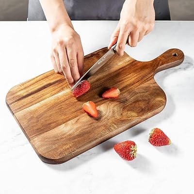 Acacia Wood Serving Board with Handle, Small Size 11" x 8"- Wooden Cutting Chopping Board for Meat, Vegetable… — view 4