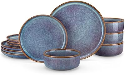 vancasso PLAYA Plates and Bowls Sets, 12 Pieces Grey-Blue Dinnerware Sets for Kitchen, Reactive Glaze Dishes… — view 2
