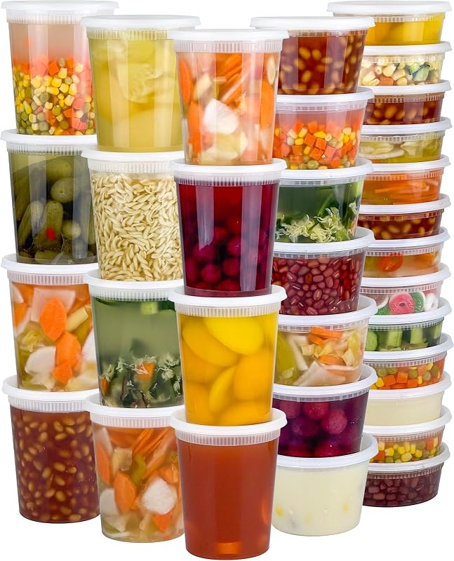 60 Sets (120-Piece) Deli Containers with Lids, 32/16/8 oz X 20 Set Each