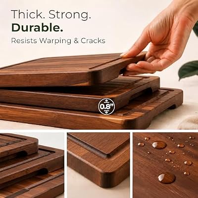 Acacia Wood Cutting Board Set of 3 with Holder, Juice Grooves & Handles — view 4