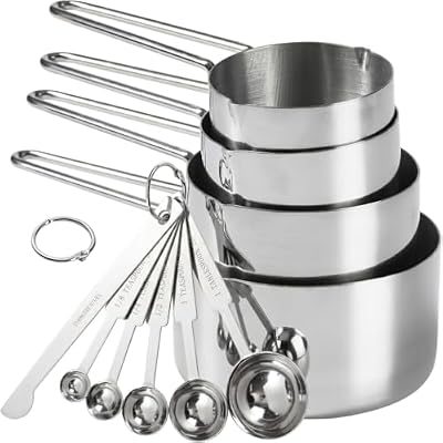 10-Piece Stainless Steel Measuring Cups and Spoons Set for Home Baking Essentials, Dishwasher Safe Kitchen To… — view 2